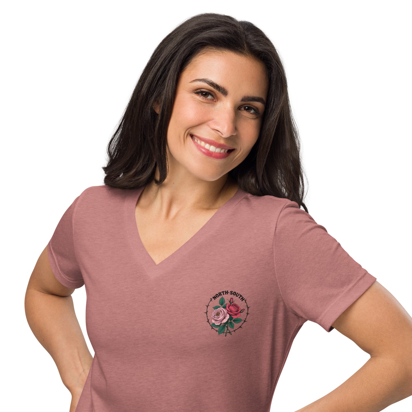 North-South Rose Women’s Relaxed V-neck t-shirt, summer, soft, ladies, heather