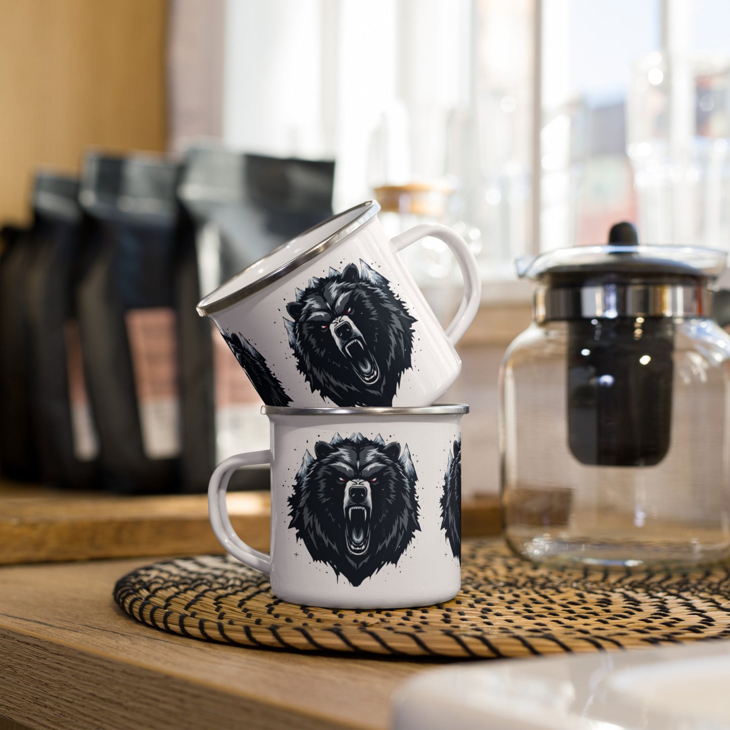 North-South Raging Bear Enamel Mug