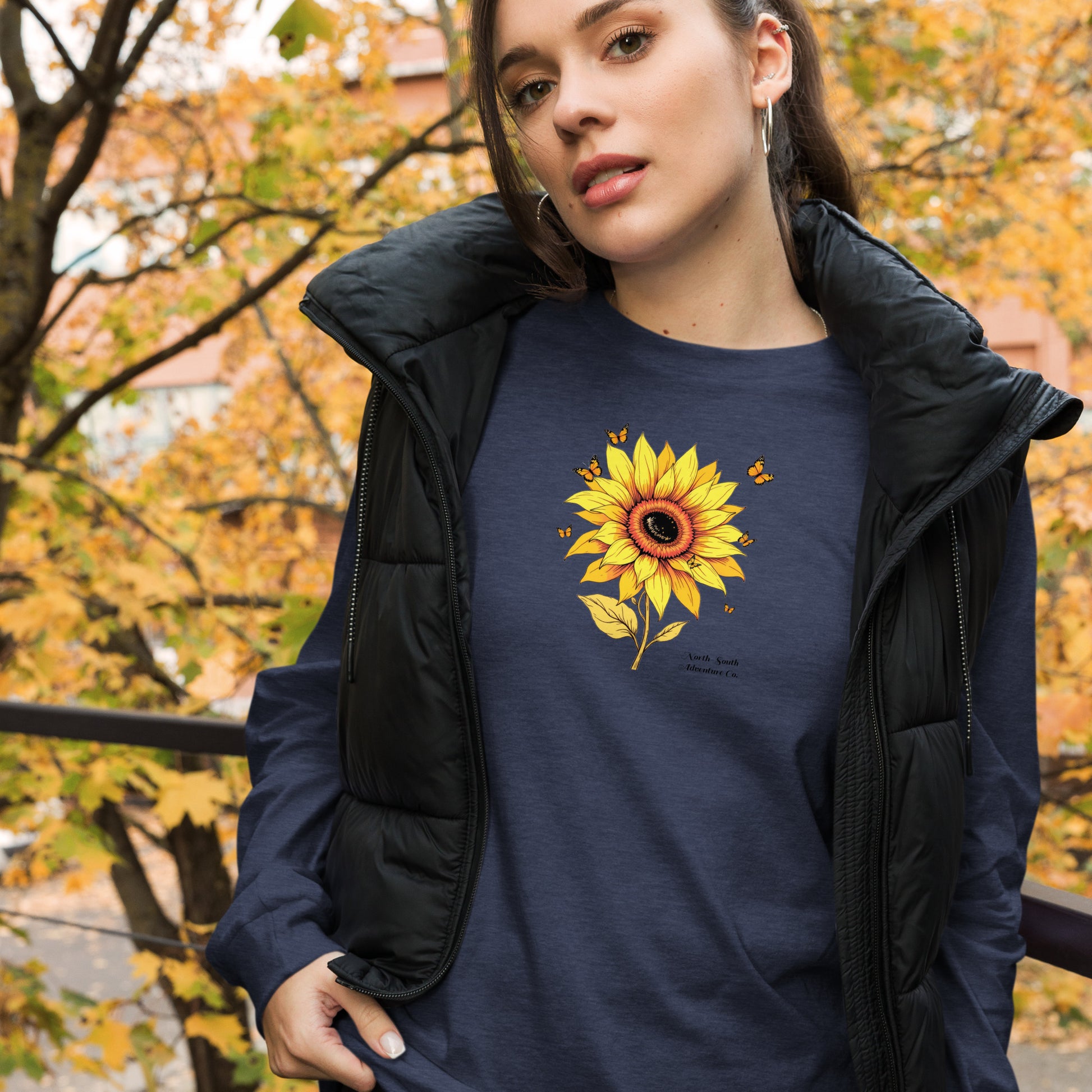 North-South Sunflower Butterfly Women's Long Sleeve Shirt