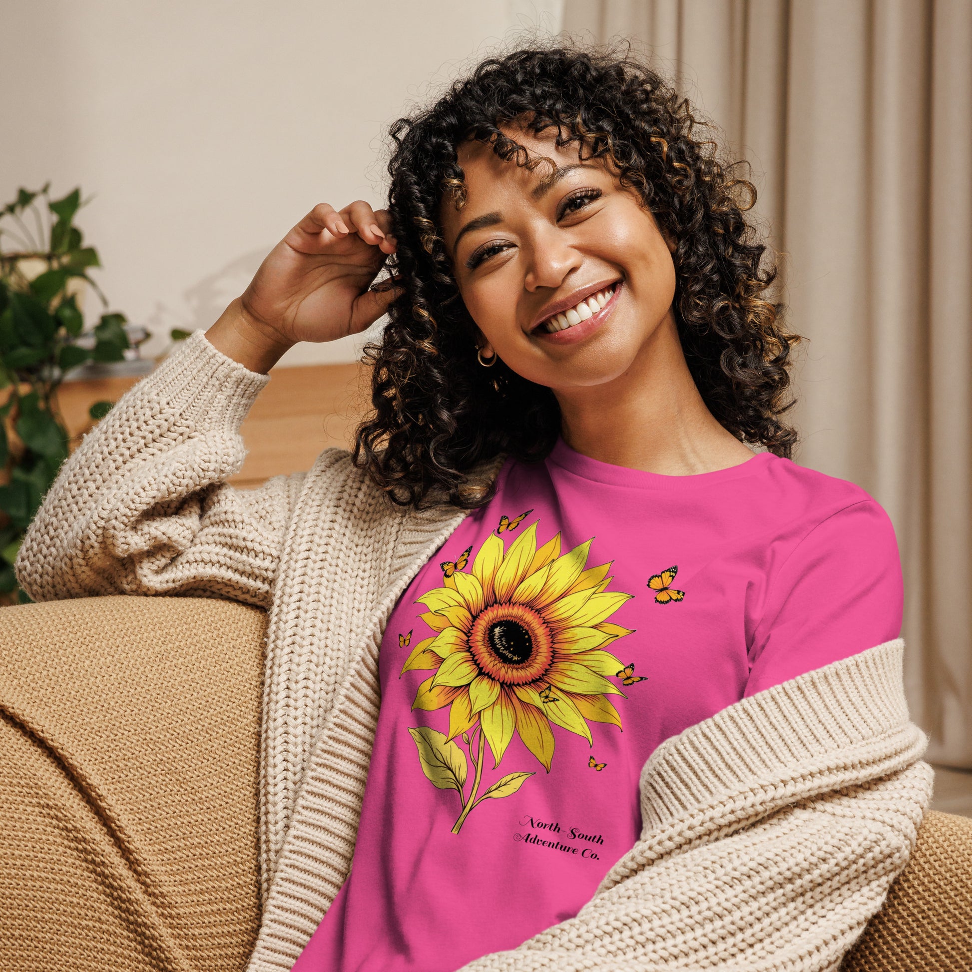 North-South Sunflower Butterfly Women's Relaxed Tee